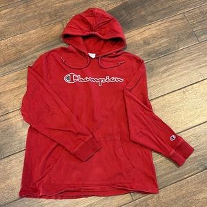 Red Champion long sleeve T-shirt with hood